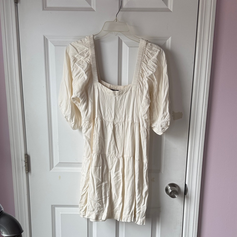 Shinestar Cream Midi Dress with Square Neck